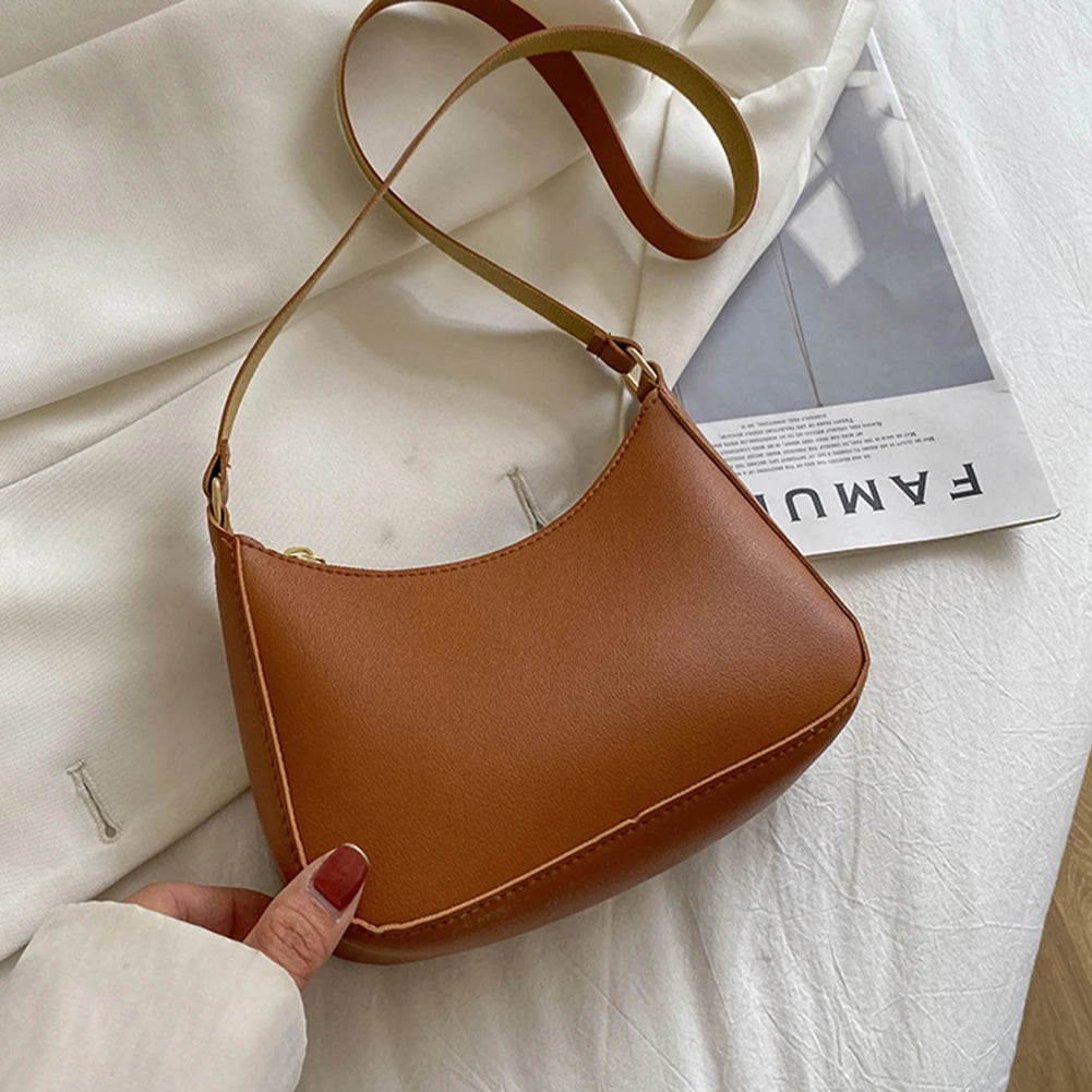 Retro Solid Color PU Leather Women's Shoulder Bag