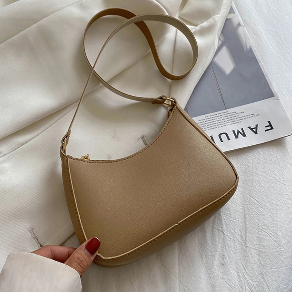 Retro Solid Color PU Leather Women's Shoulder Bag