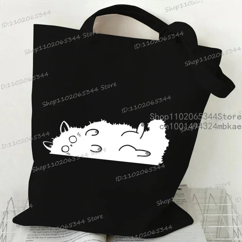 Kawaii Black Cat Canvas Tote Bag