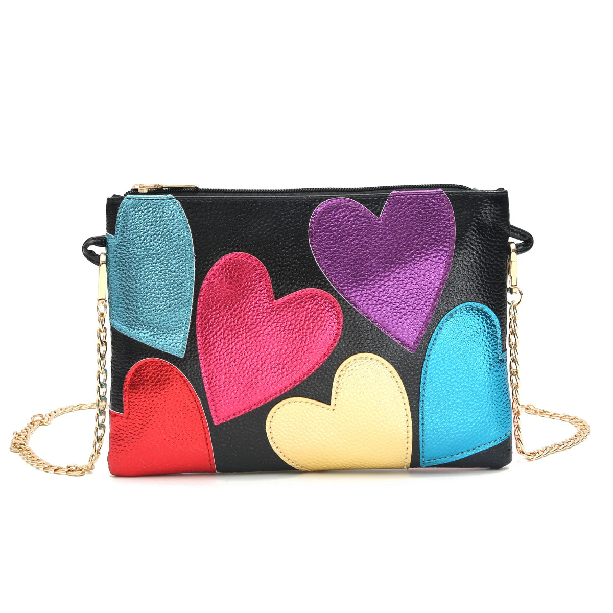 Colorful Metallic Heart Pattern Clutch