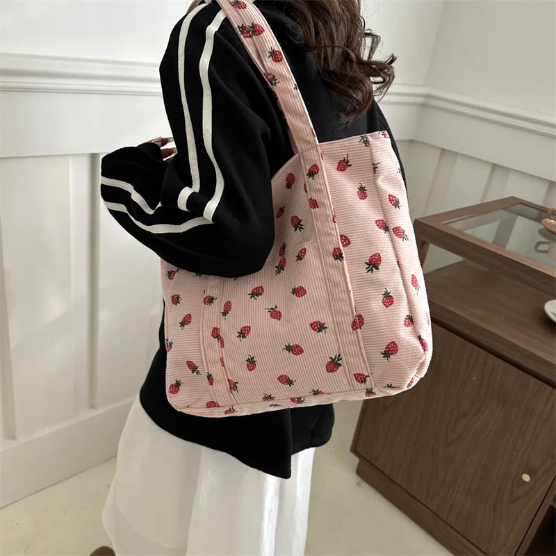 Corduroy Strawberries Beach Tote Bag