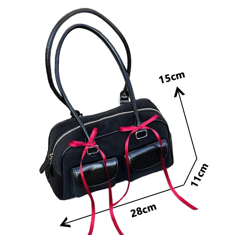 Korean Fashion Suede & PU Leather Bowling Bag
