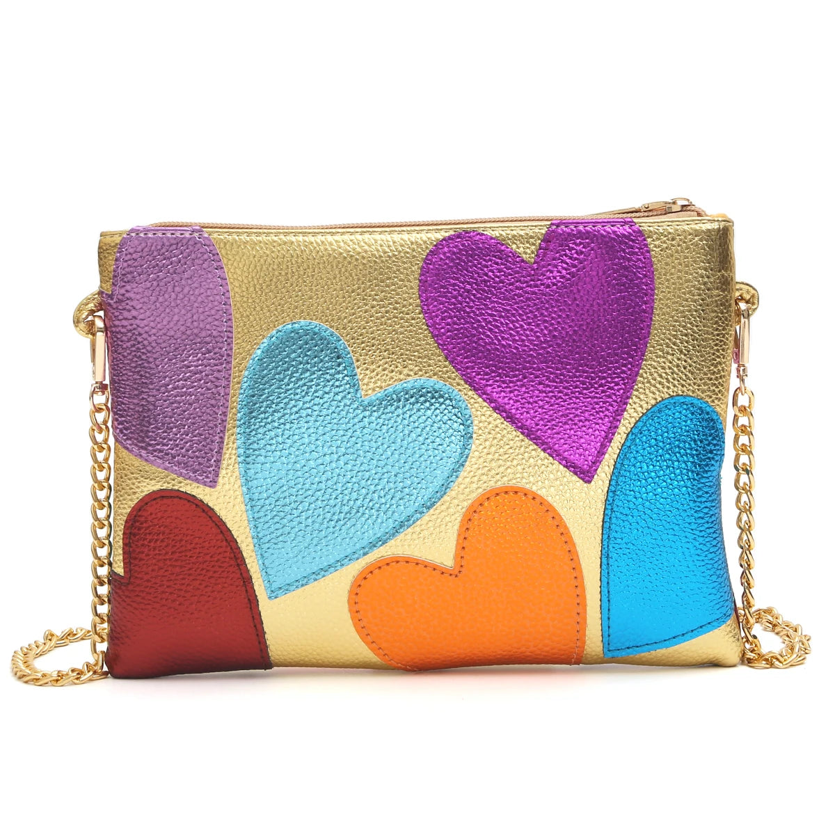 Colorful Metallic Heart Pattern Clutch