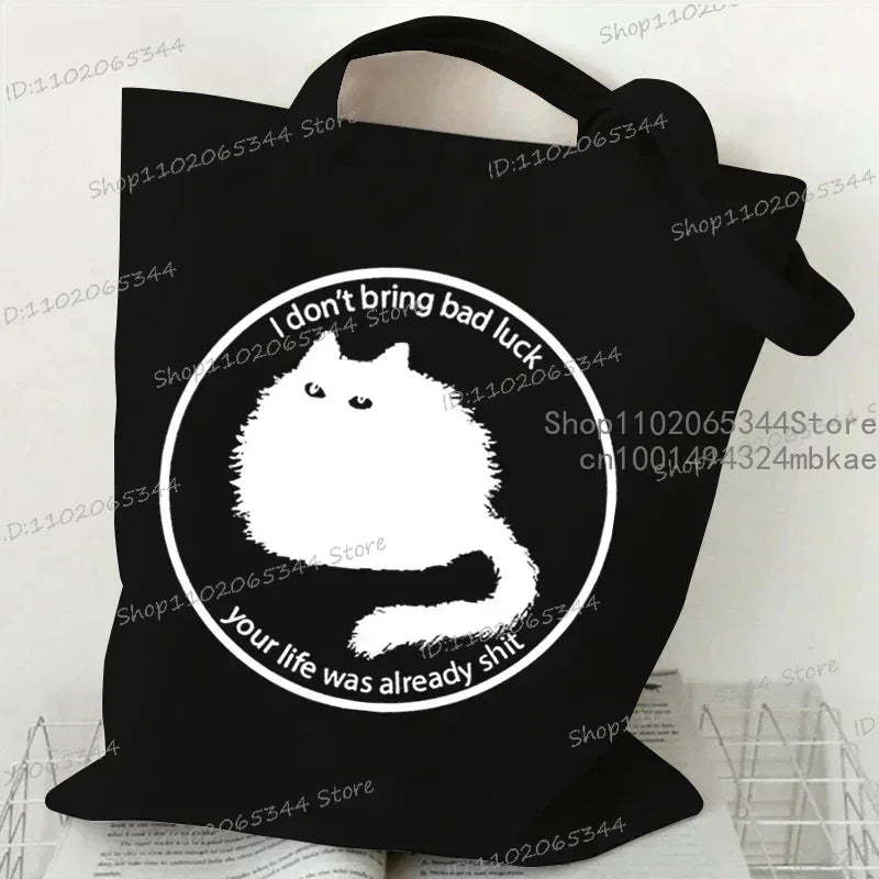 Kawaii Black Cat Canvas Tote Bag