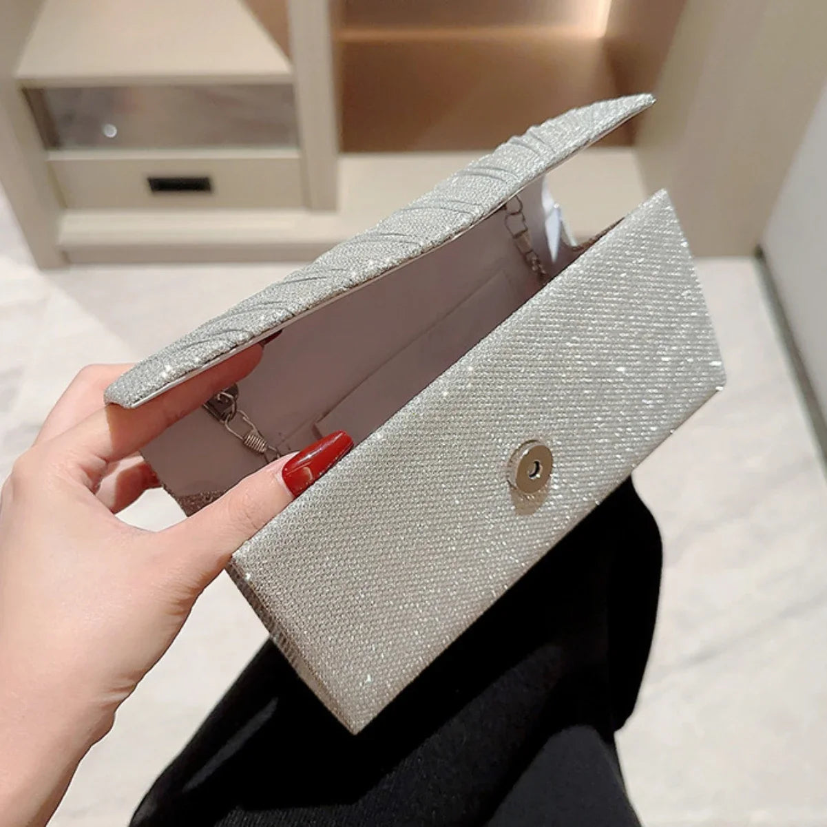 Glitter Silver Envelope Evening Bag