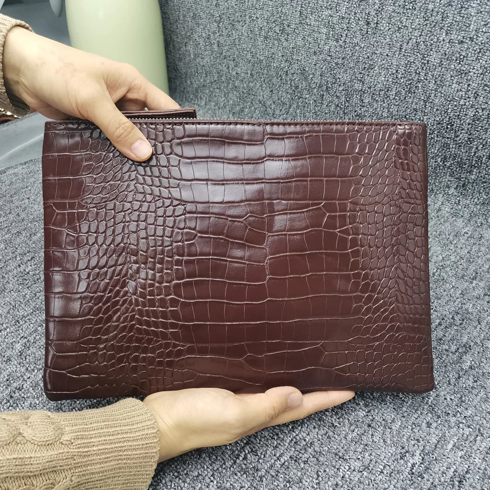 Crocodile-Pattern Envelope Clutch