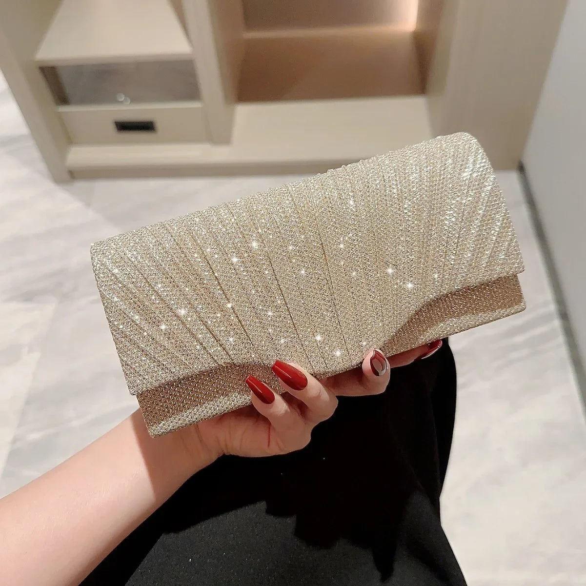 Glitter Silver Envelope Evening Bag