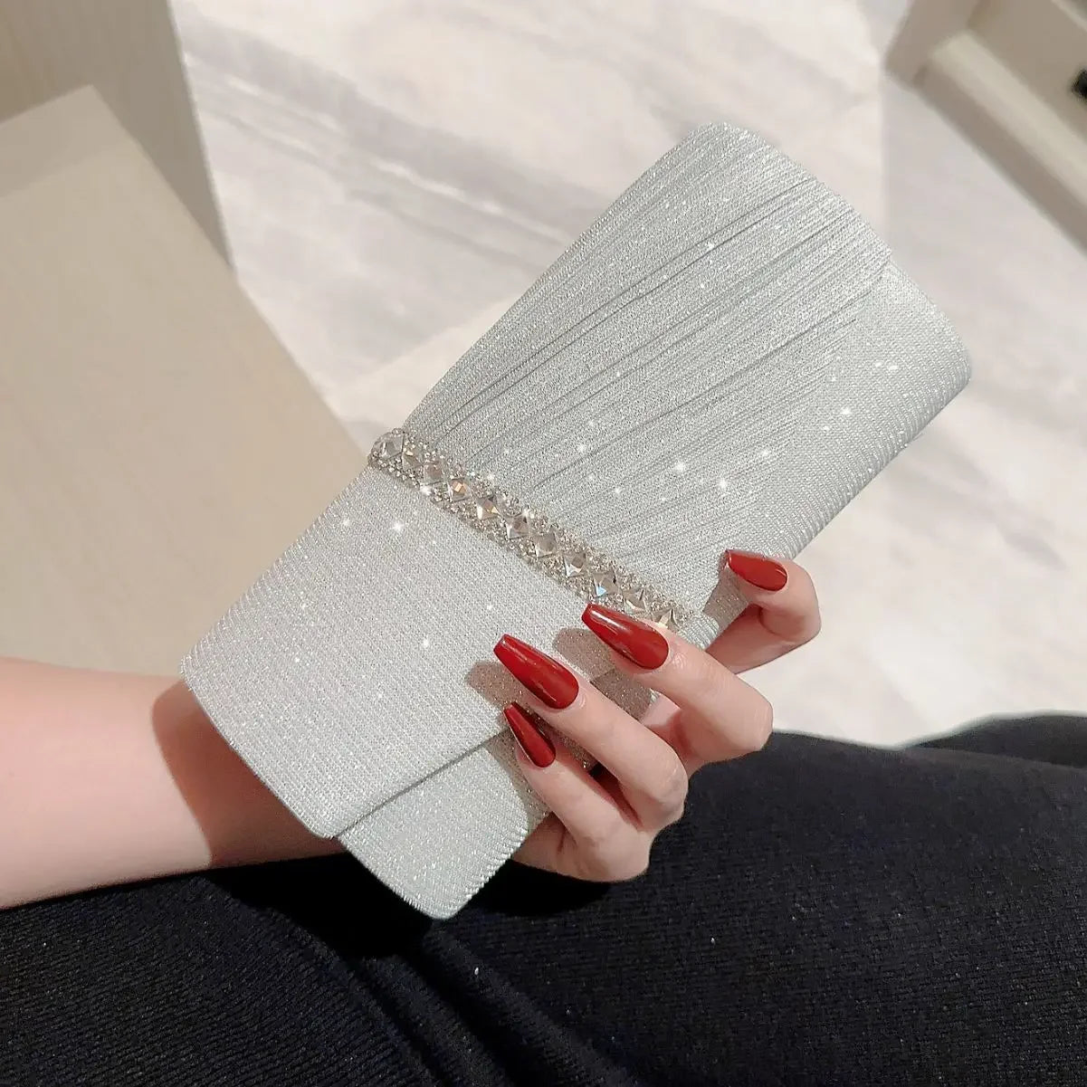 Glitter Silver Envelope Evening Bag