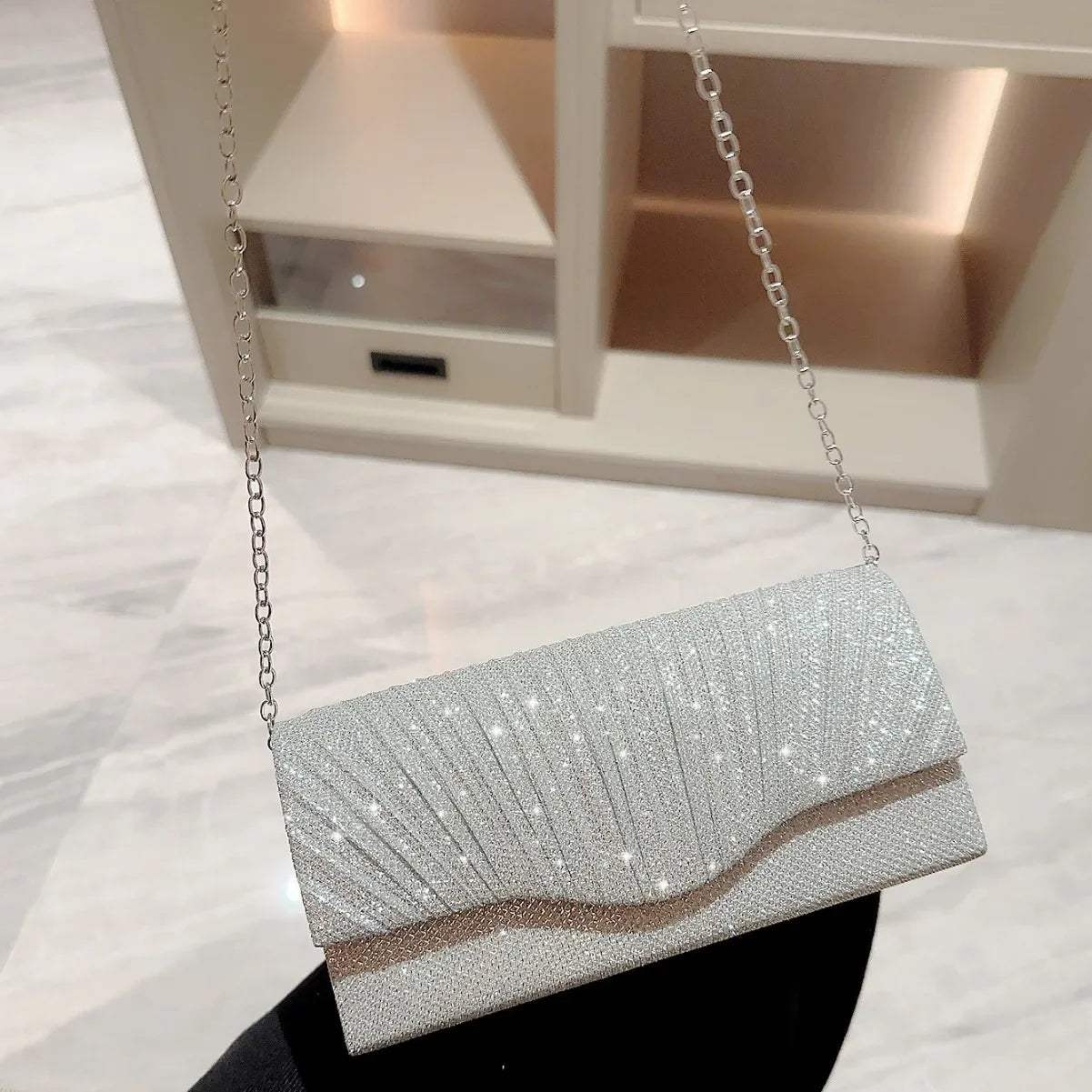 Glitter Silver Envelope Evening Bag