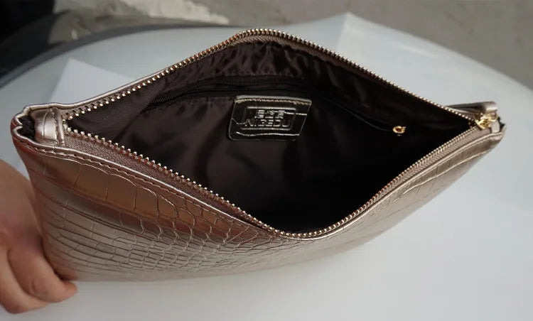 Crocodile-Pattern Envelope Clutch