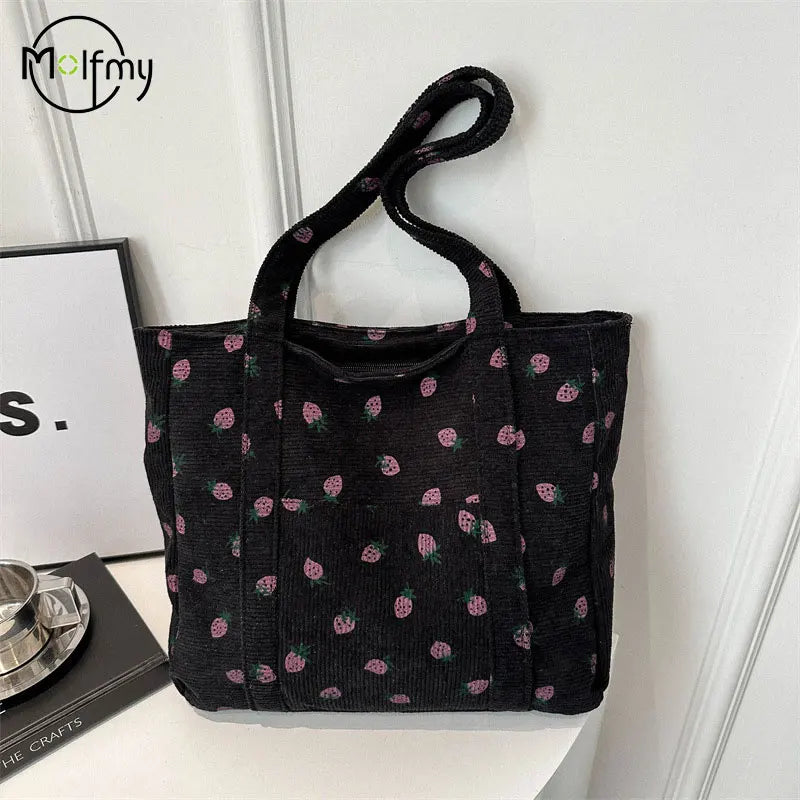 Corduroy Strawberries Beach Tote Bag