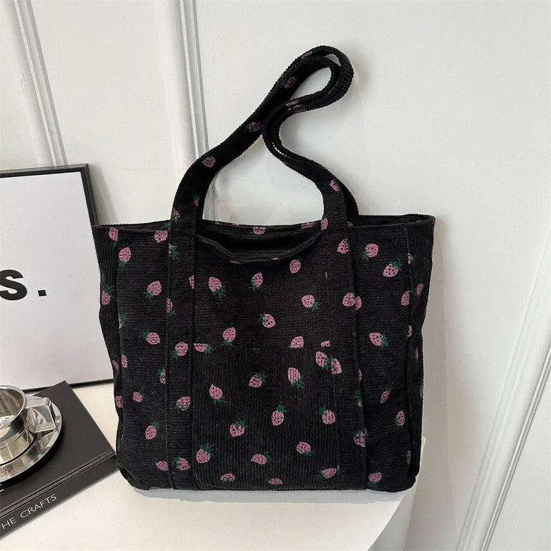 Corduroy Strawberries Beach Tote Bag