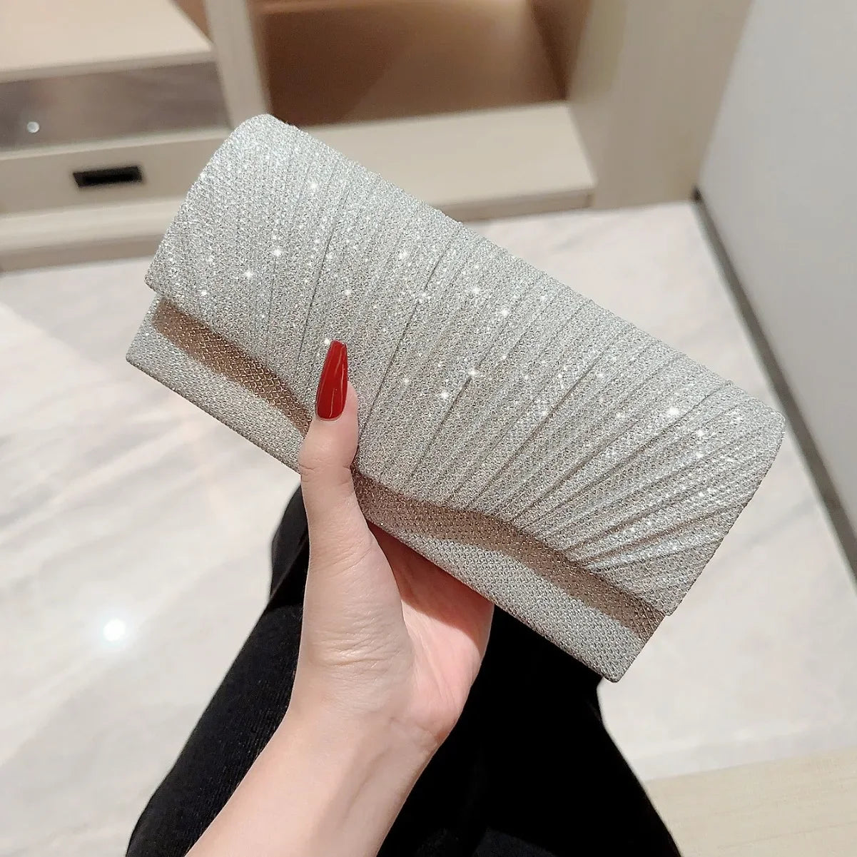Glitter Silver Envelope Evening Bag