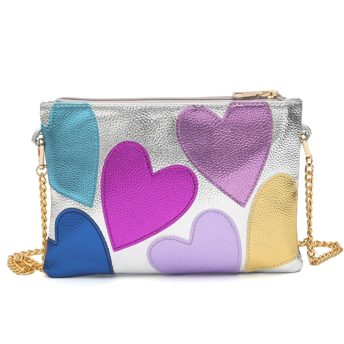 Colorful Metallic Heart Pattern Clutch