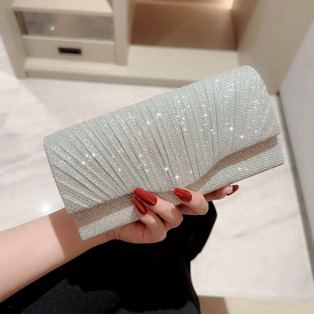 Glitter Silver Envelope Evening Bag