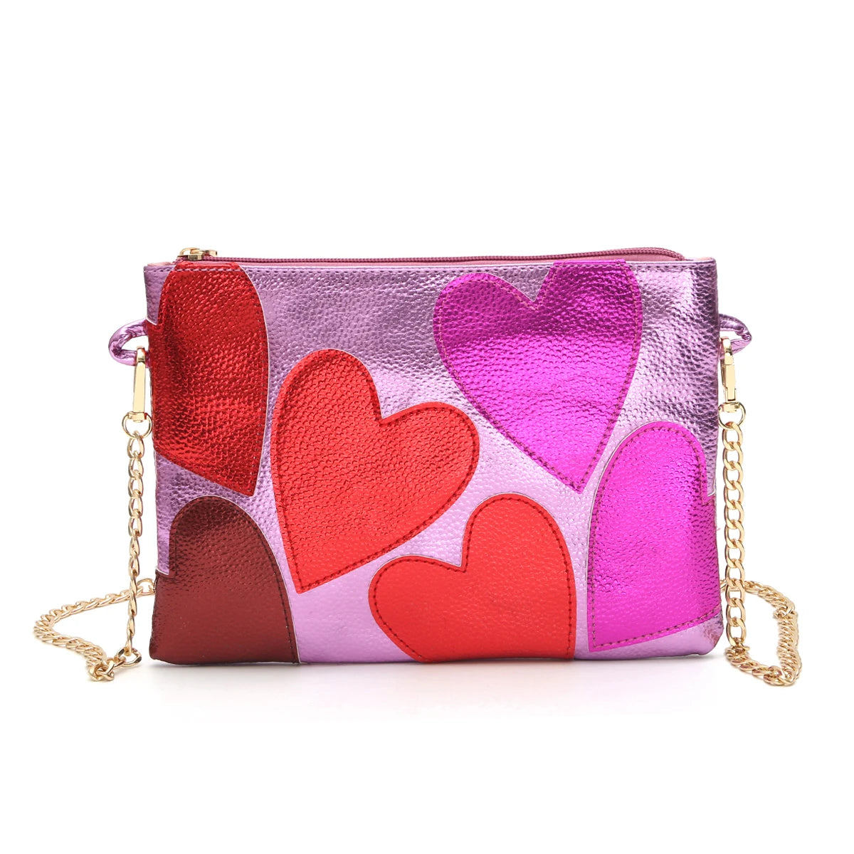 Colorful Metallic Heart Pattern Clutch