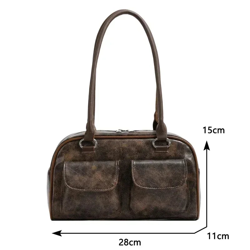 Korean Fashion Suede & PU Leather Bowling Bag