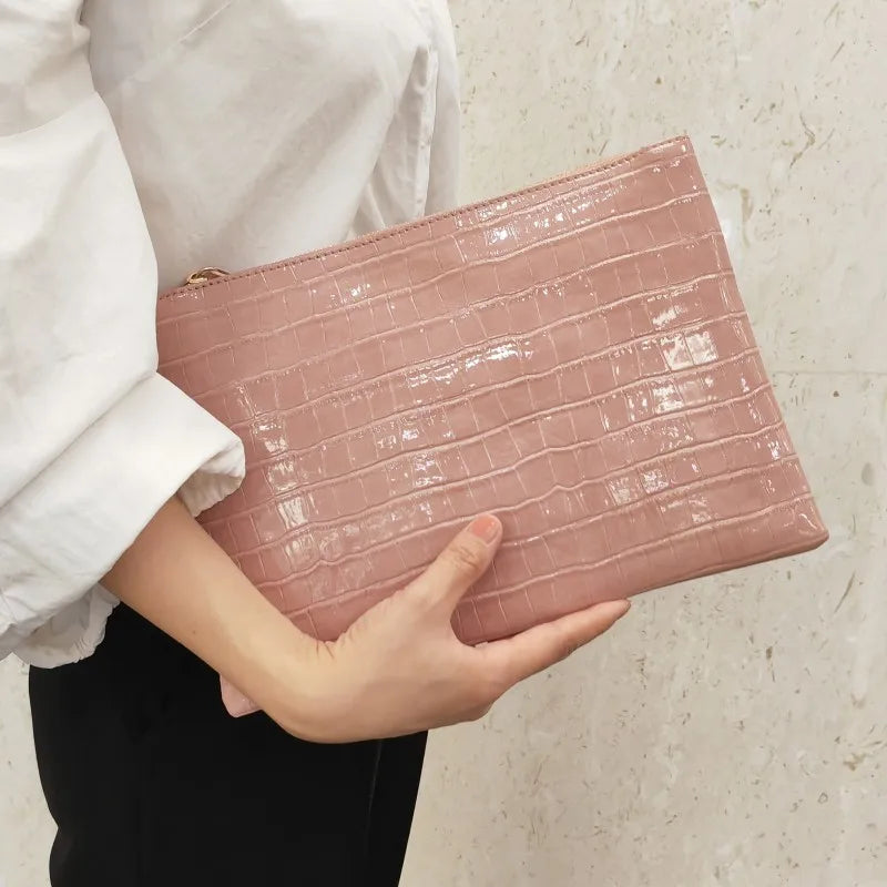 Crocodile-Pattern Envelope Clutch