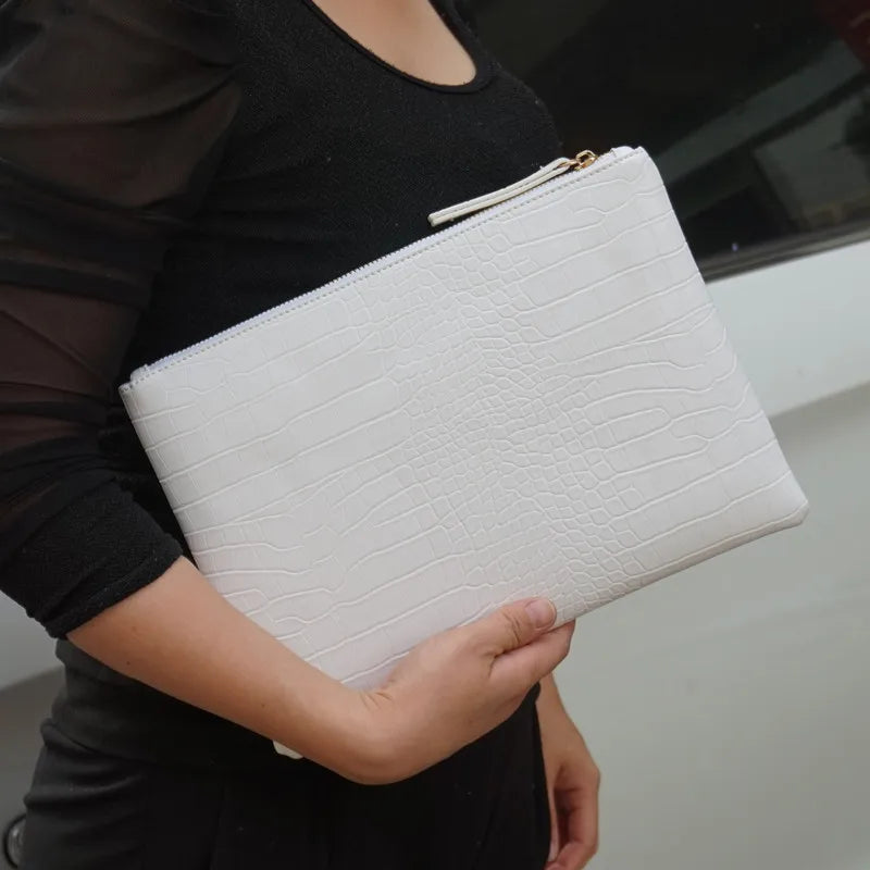 Crocodile-Pattern Envelope Clutch