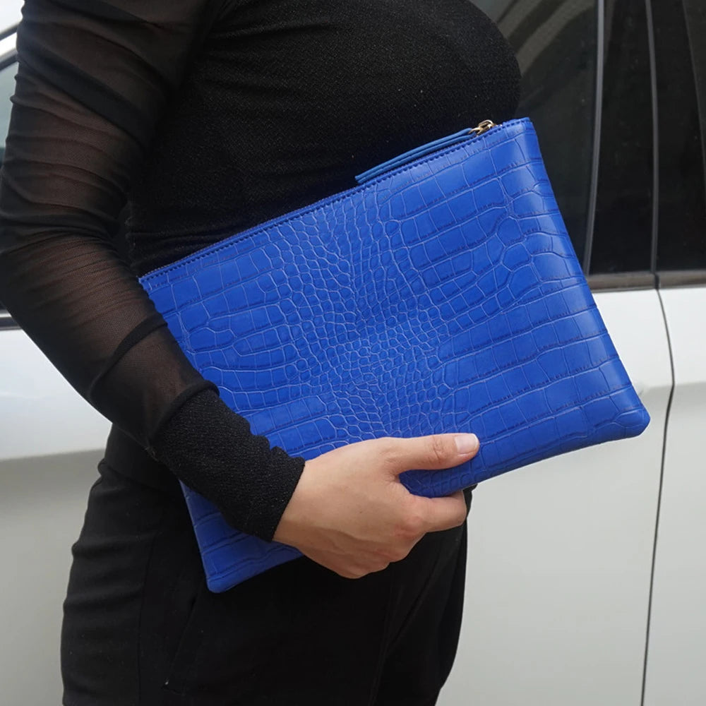 Crocodile-Pattern Envelope Clutch