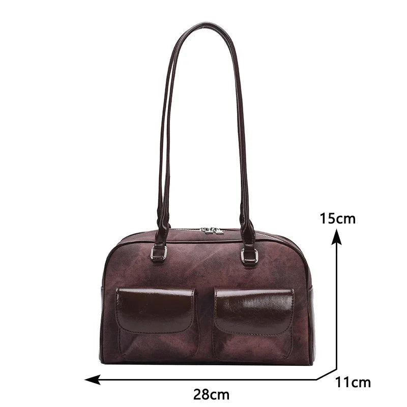 Korean Fashion Suede & PU Leather Bowling Bag
