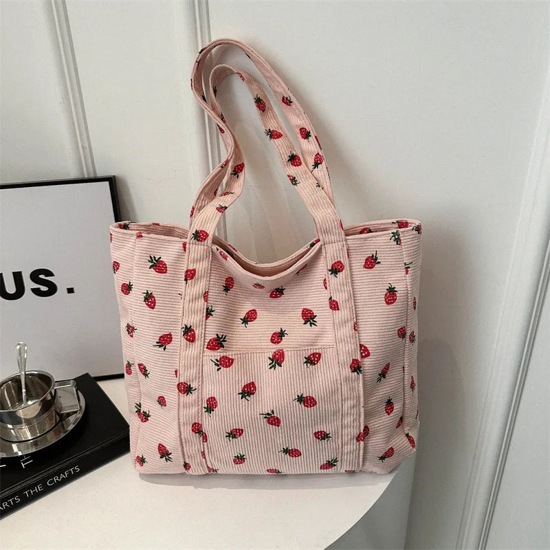 Corduroy Strawberries Beach Tote Bag