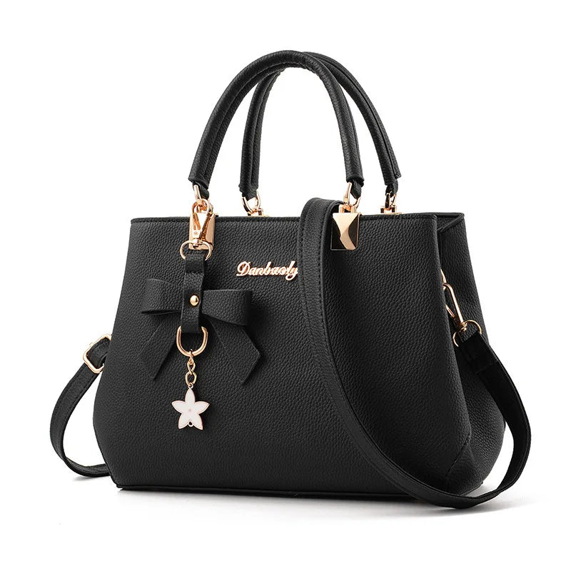 Elegant Women's Messenger Bag with Flower Pendant