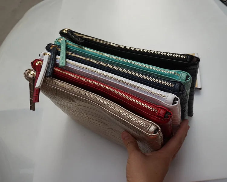 Crocodile-Pattern Envelope Clutch