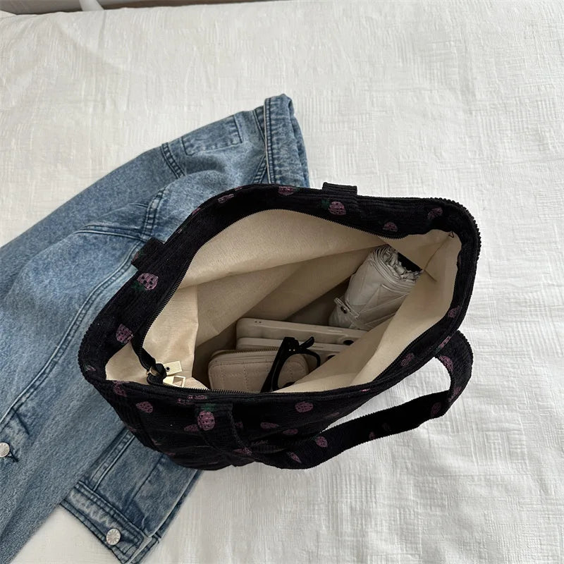 Corduroy Strawberries Beach Tote Bag