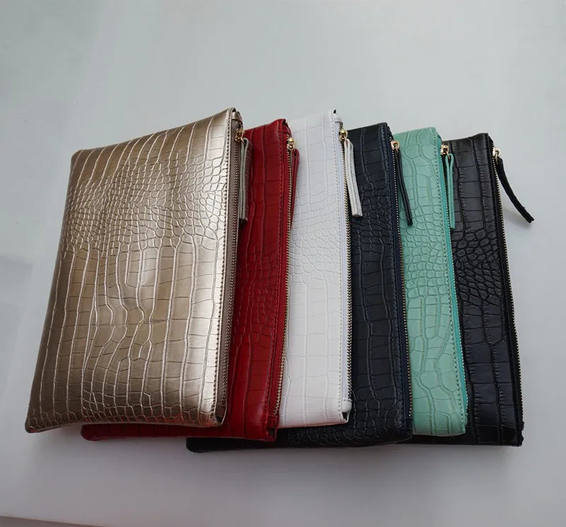 Crocodile-Pattern Envelope Clutch