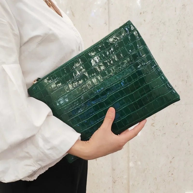 Crocodile-Pattern Envelope Clutch