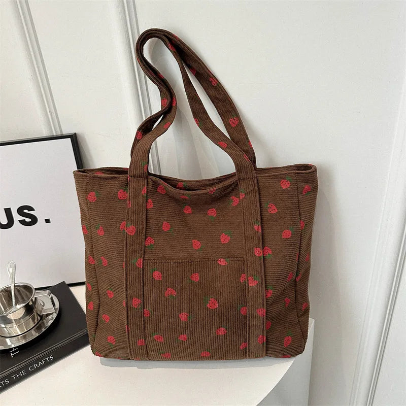 Corduroy Strawberries Beach Tote Bag