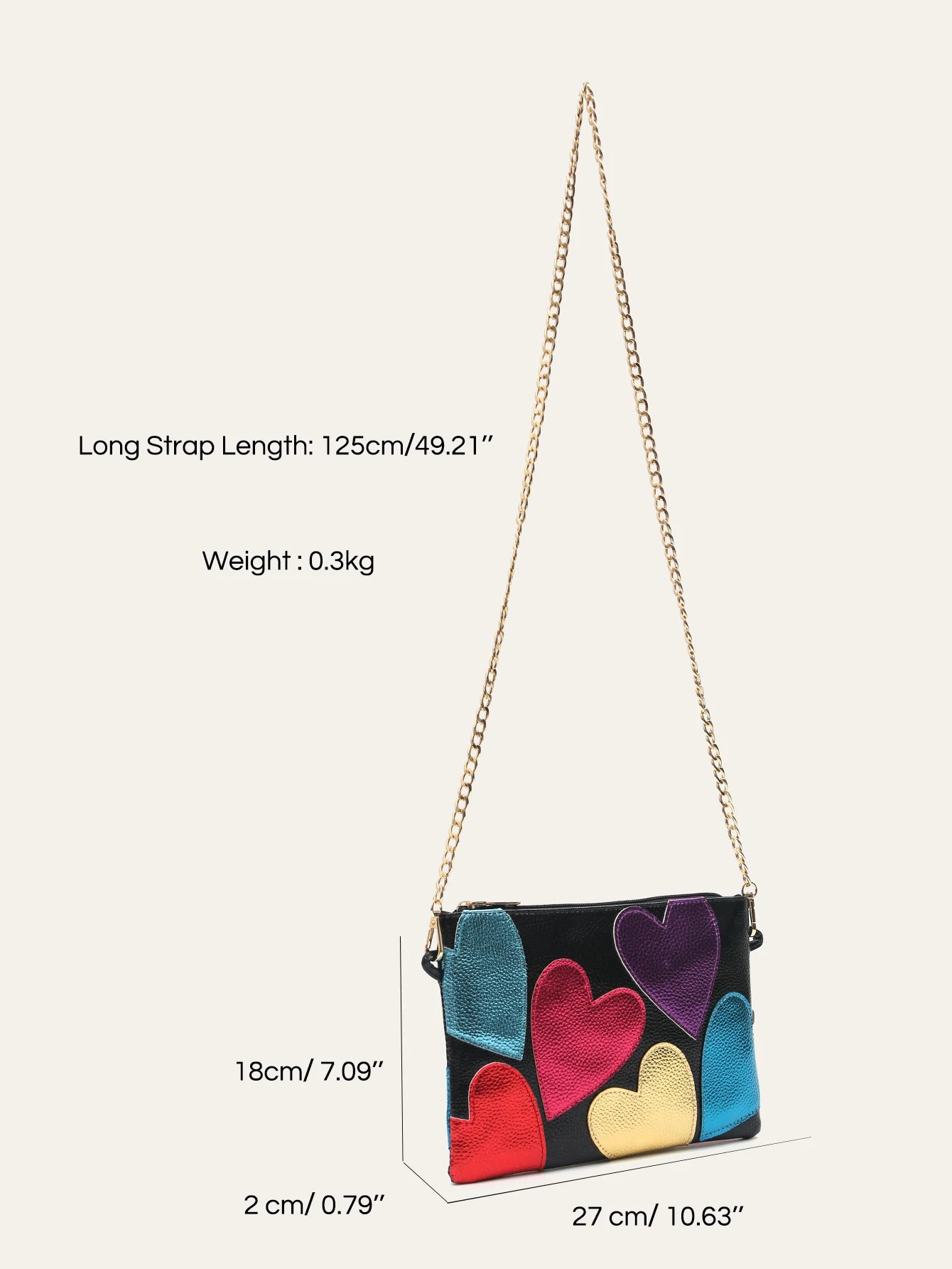 Colorful Metallic Heart Pattern Clutch