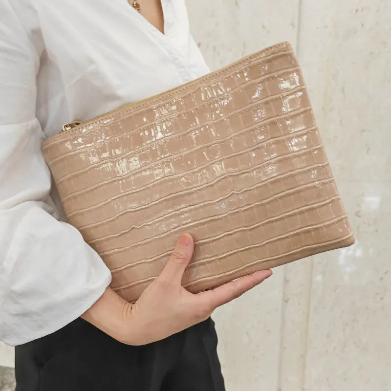 Crocodile-Pattern Envelope Clutch