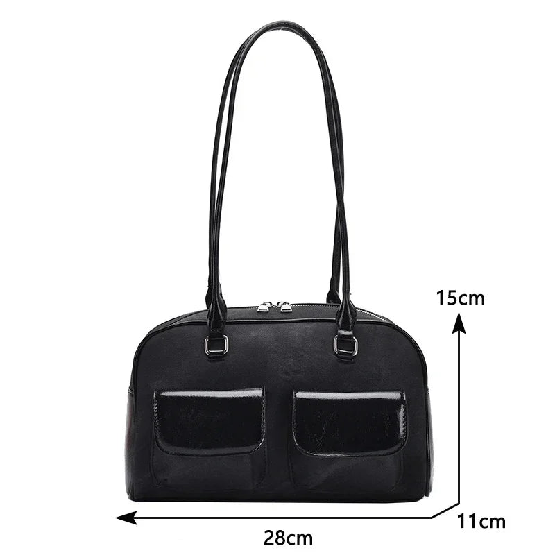 Korean Fashion Suede & PU Leather Bowling Bag