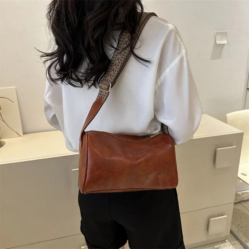 Vintage PU Leather Boston Crossbody Bag