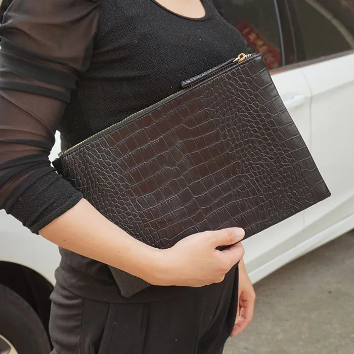 Crocodile-Pattern Envelope Clutch