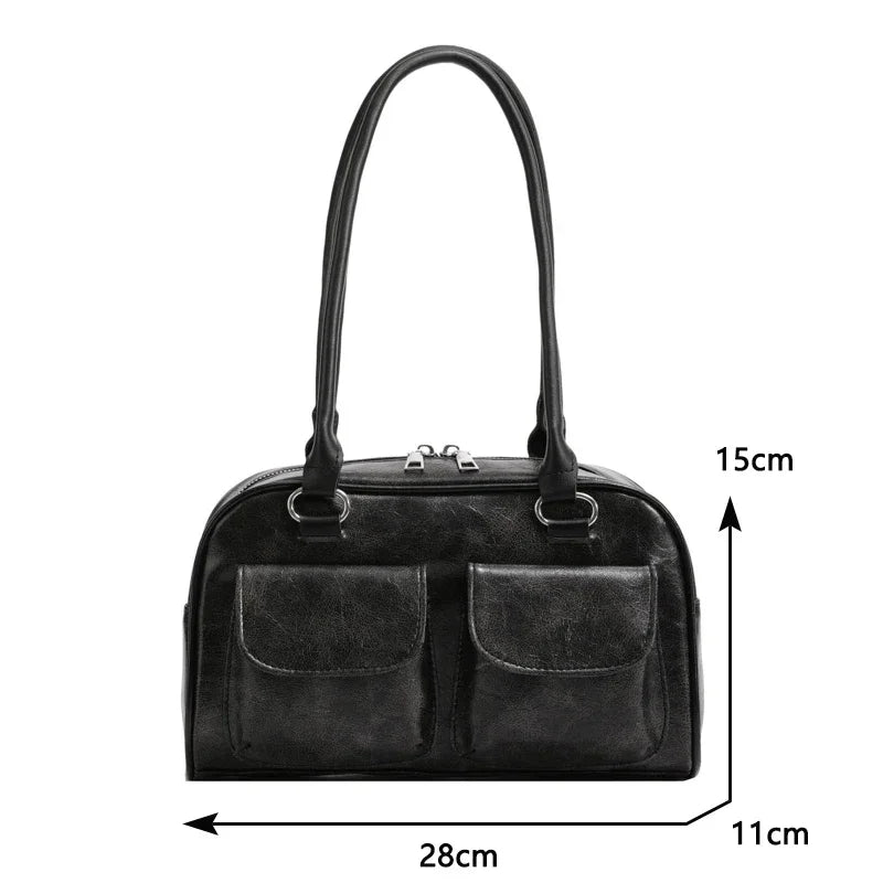 Korean Fashion Suede & PU Leather Bowling Bag
