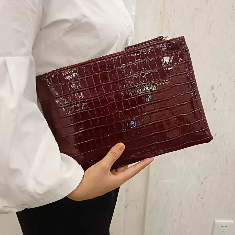 Crocodile-Pattern Envelope Clutch