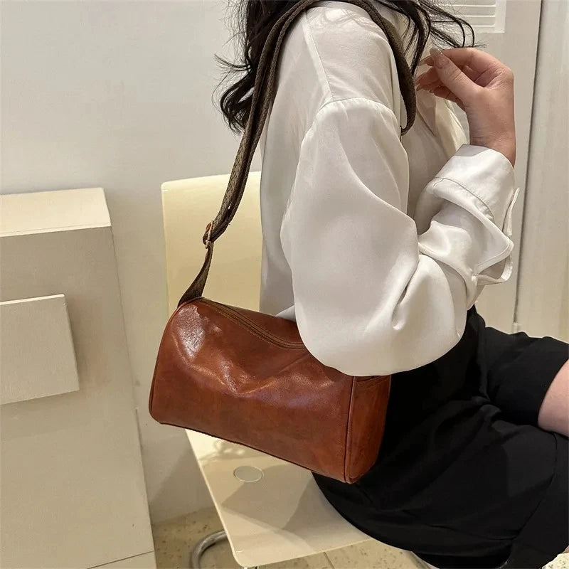 Vintage PU Leather Boston Crossbody Bag