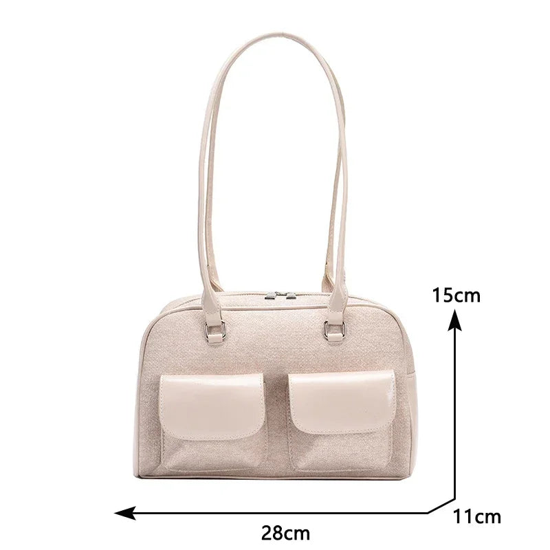 Korean Fashion Suede & PU Leather Bowling Bag