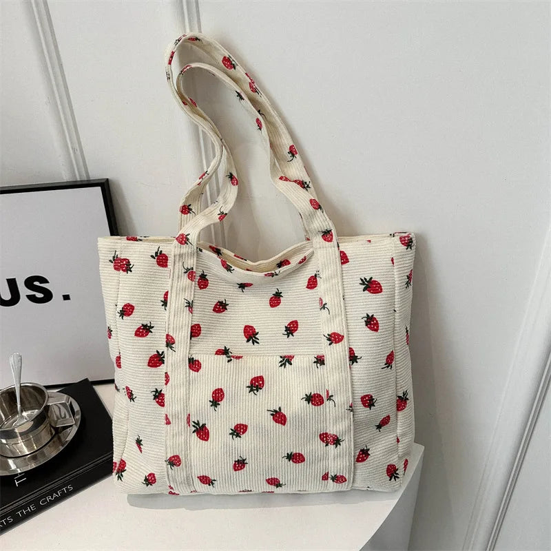 Corduroy Strawberries Beach Tote Bag